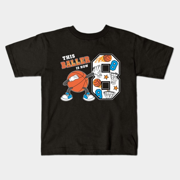 8th Birthday Basketball This Baller Is Now 8 Boys Kids T-Shirt by FloraLi